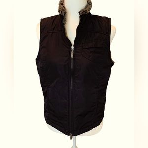 COLUMBIA Reversible Black/Tan Vest Faux Fur Collar